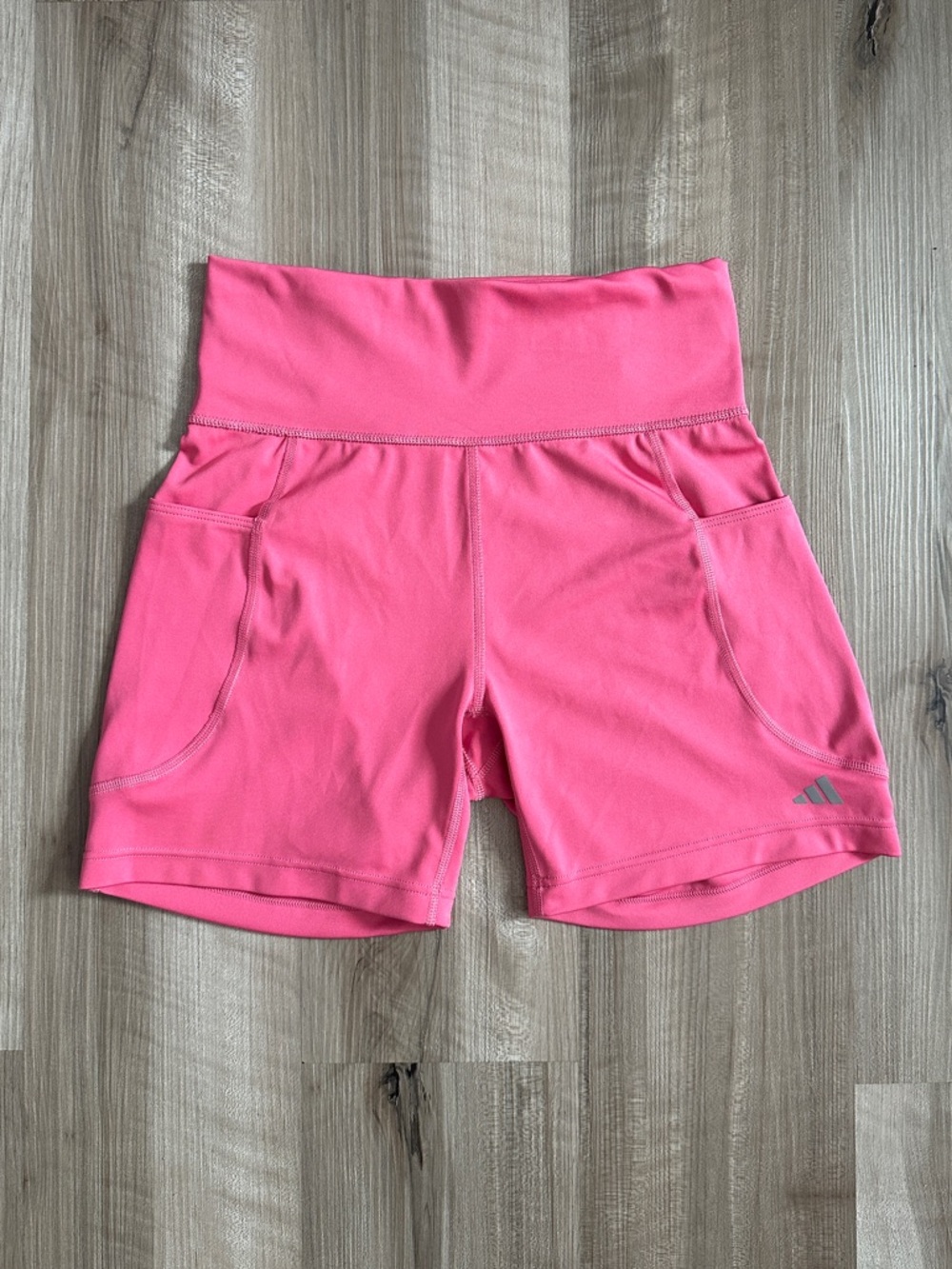 adidas Women’s Coral Pink High-Rise Athletic Shorts with Side Pockets